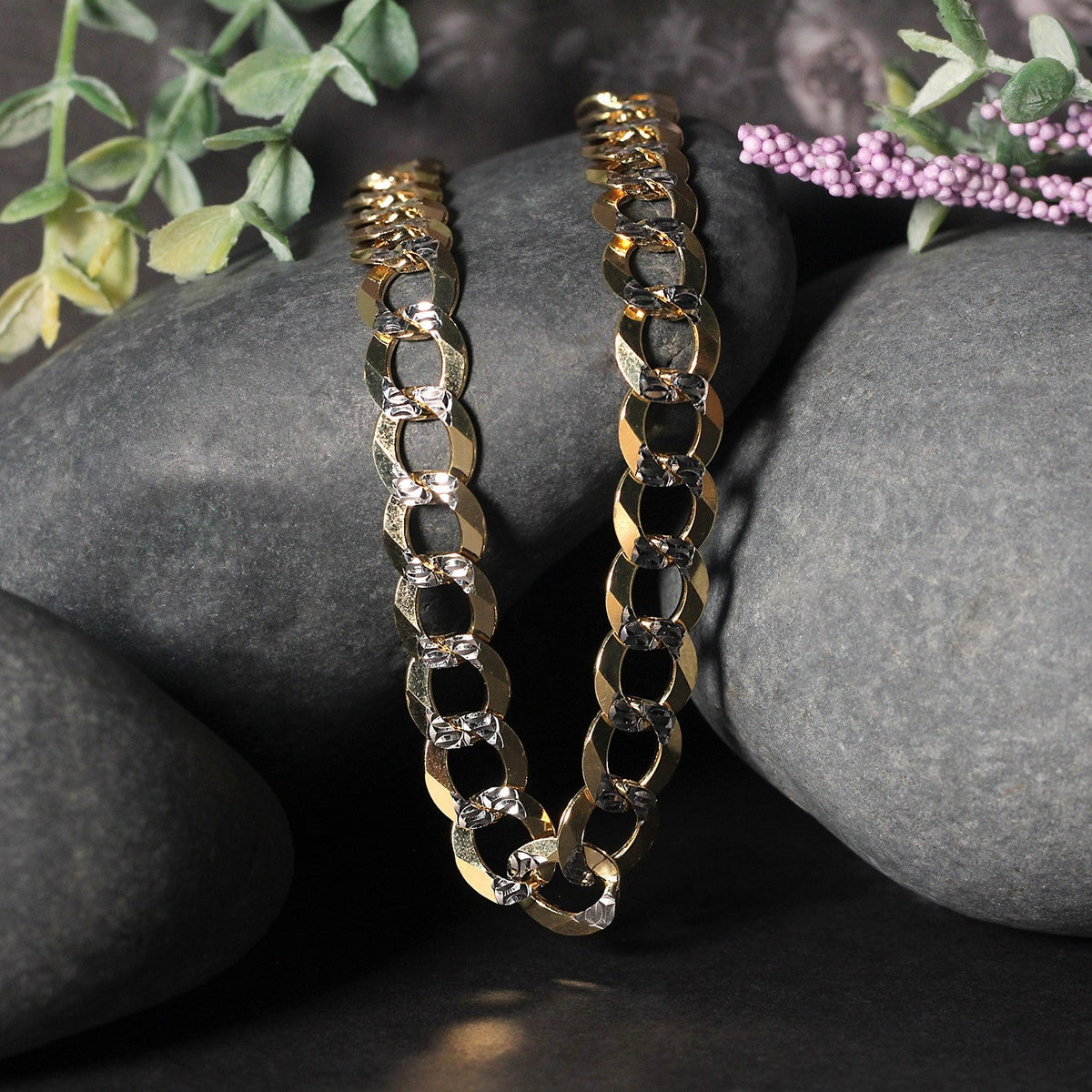 10 mm 14k Two Tone Gold Pave Curb Chain (9.70 mm) - LinkagejewelrydesignLinkagejewelrydesign