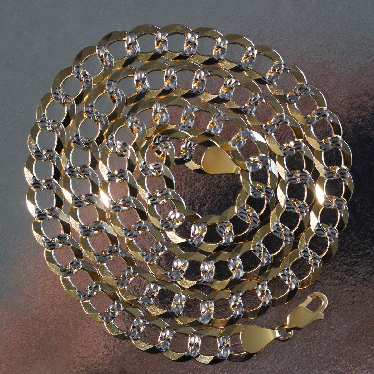 10 mm 14k Two Tone Gold Pave Curb Chain (9.70 mm) - LinkagejewelrydesignLinkagejewelrydesign