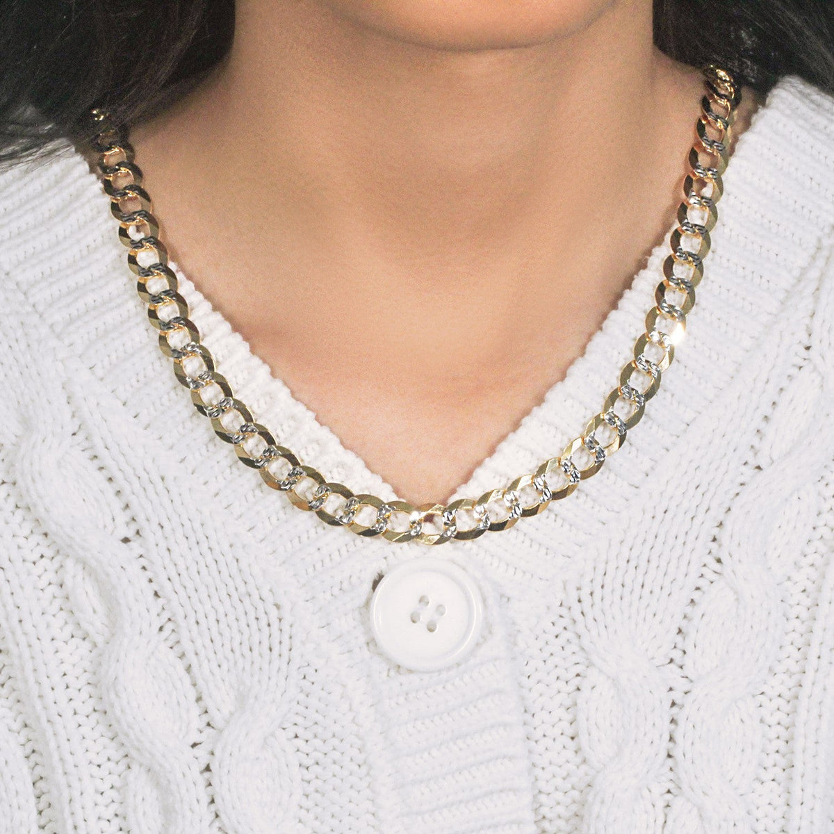 10 mm 14k Two Tone Gold Pave Curb Chain (9.70 mm) - LinkagejewelrydesignLinkagejewelrydesign