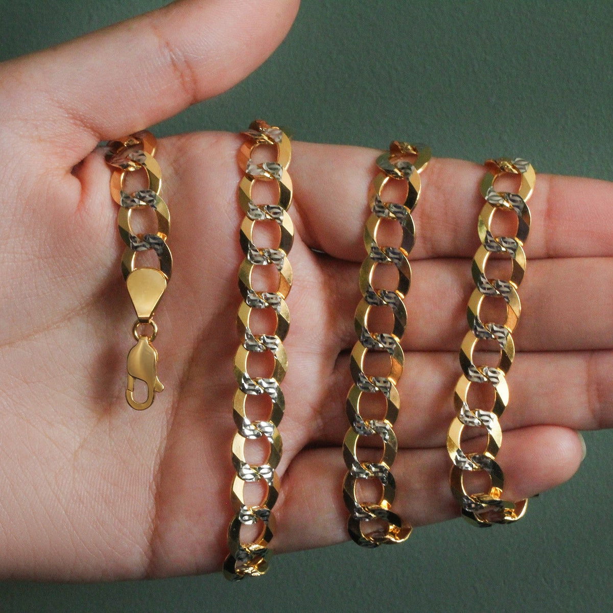 10 mm 14k Two Tone Gold Pave Curb Chain (9.70 mm) - LinkagejewelrydesignLinkagejewelrydesign