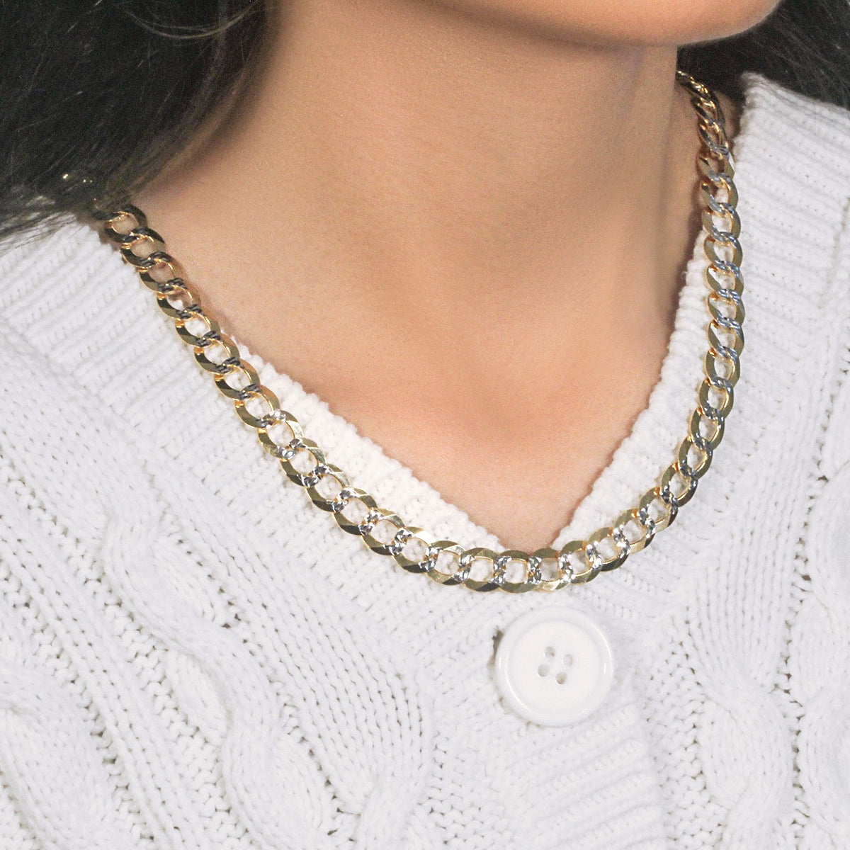 10 mm 14k Two Tone Gold Pave Curb Chain (9.70 mm) - LinkagejewelrydesignLinkagejewelrydesign