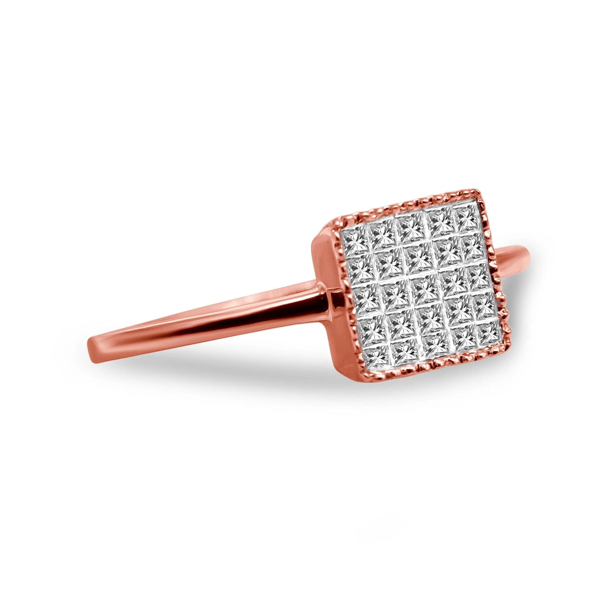 10K Rose Gold 1/3 Cttw Invisible Set Princess Cut Diamond Composite Square Shape Ring for Women (H - I color, I1 - I2 clarity) - LinkagejewelrydesignLinkagejewelrydesign