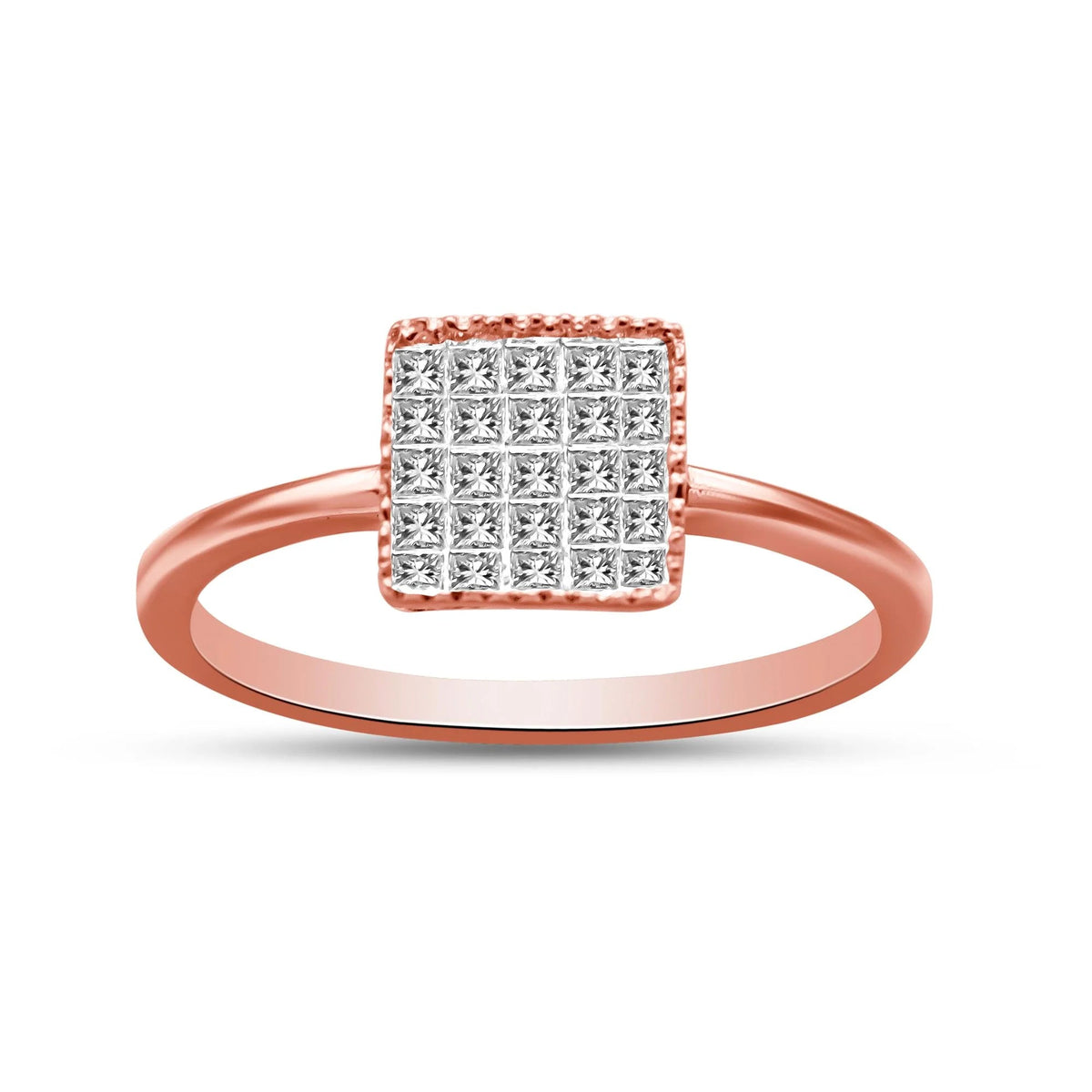 10K Rose Gold 1/3 Cttw Invisible Set Princess Cut Diamond Composite Square Shape Ring for Women (H - I color, I1 - I2 clarity) - LinkagejewelrydesignLinkagejewelrydesign