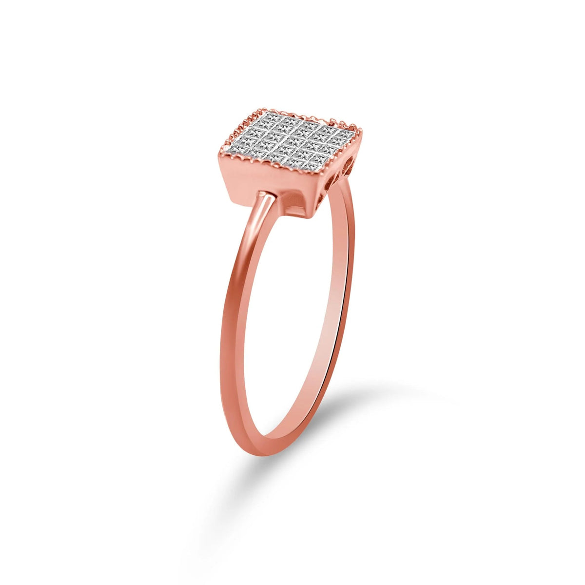 10K Rose Gold 1/3 Cttw Invisible Set Princess Cut Diamond Composite Square Shape Ring for Women (H - I color, I1 - I2 clarity) - LinkagejewelrydesignLinkagejewelrydesign
