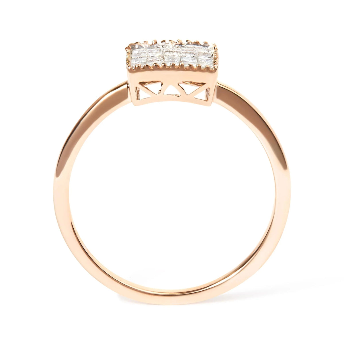 10K Rose Gold 1/3 Cttw Invisible Set Princess Cut Diamond Composite Square Shape Ring for Women (H - I color, I1 - I2 clarity) - LinkagejewelrydesignLinkagejewelrydesign