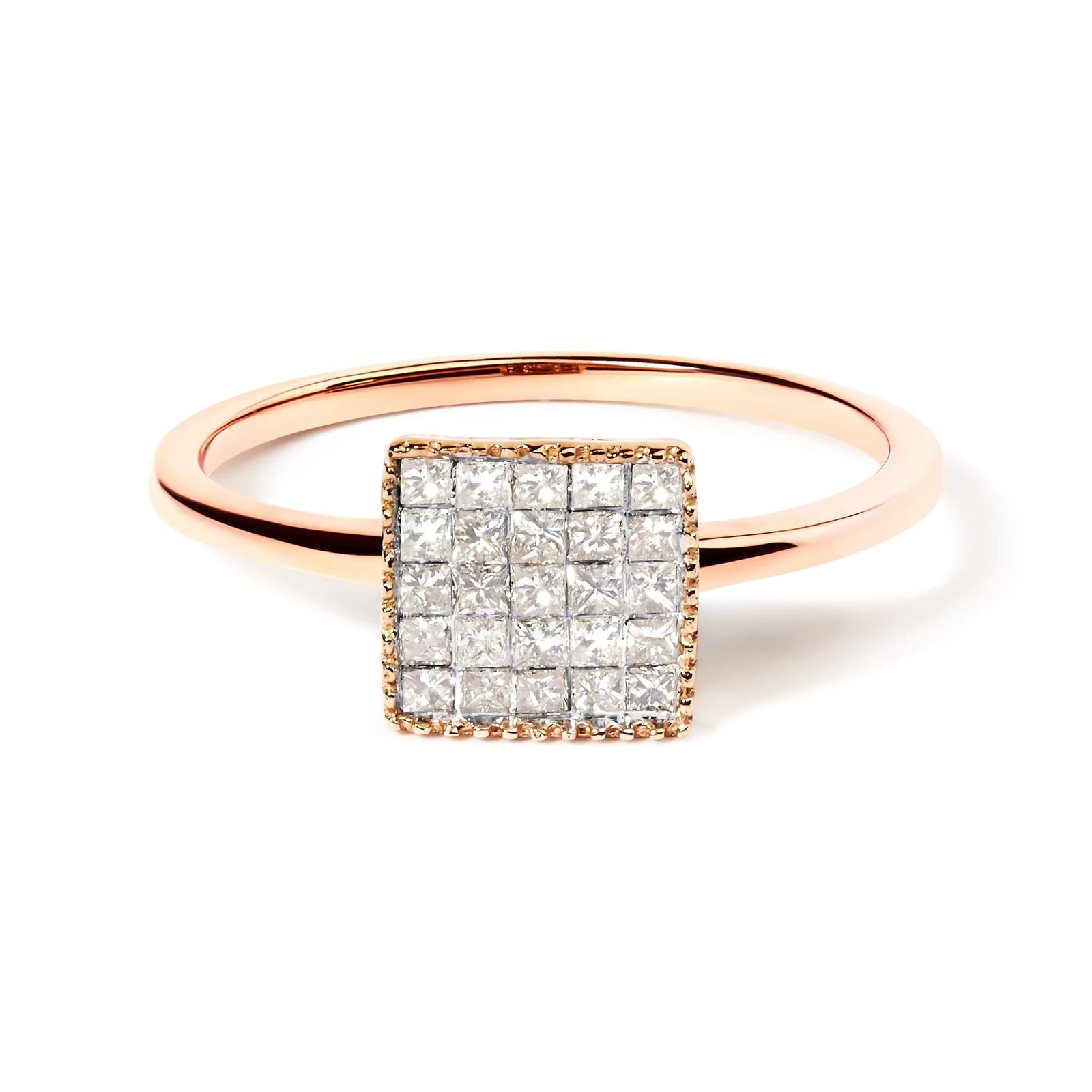 10K Rose Gold 1/3 Cttw Invisible Set Princess Cut Diamond Composite Square Shape Ring (H - I color, I1 - I2 clarity) - LinkagejewelrydesignLinkagejewelrydesign