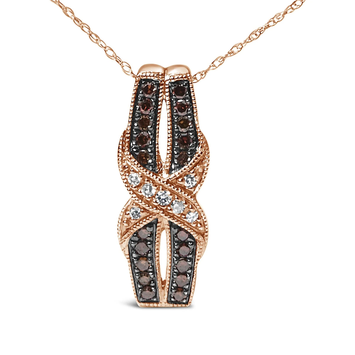 10K Rose Gold 1/4 Cttw White and Chocolate Brown Diamond Infinity Twist Pendant Necklace (I - J Color, I1 - I2 Clarity) - LinkagejewelrydesignLinkagejewelrydesign