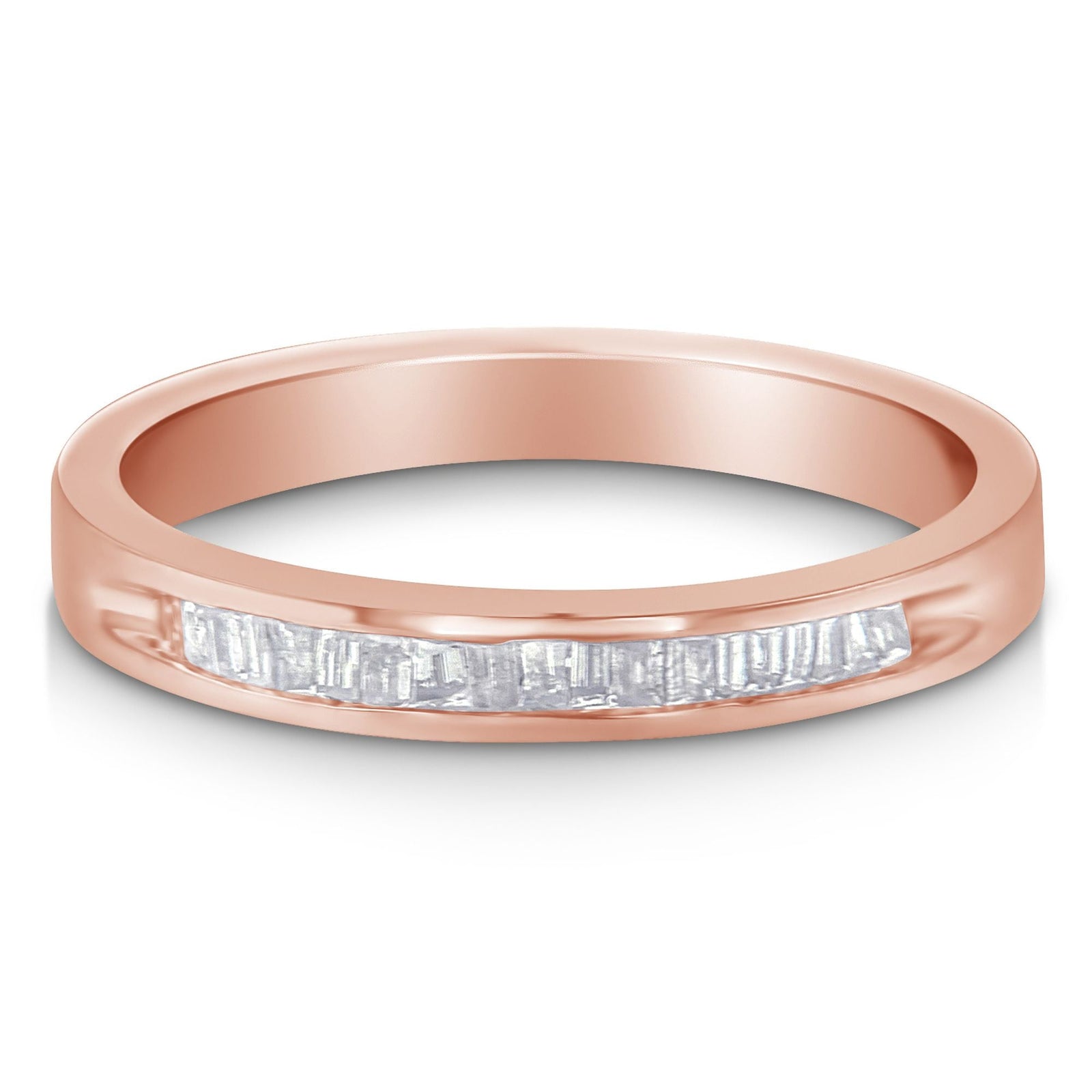 10K Rose Gold over .925 Sterling Silver 1/5 Cttw Diamond Channel - Set Stackable Band Ring (H - I Color, I1 - I2 Clarity) - LinkagejewelrydesignLinkagejewelrydesign