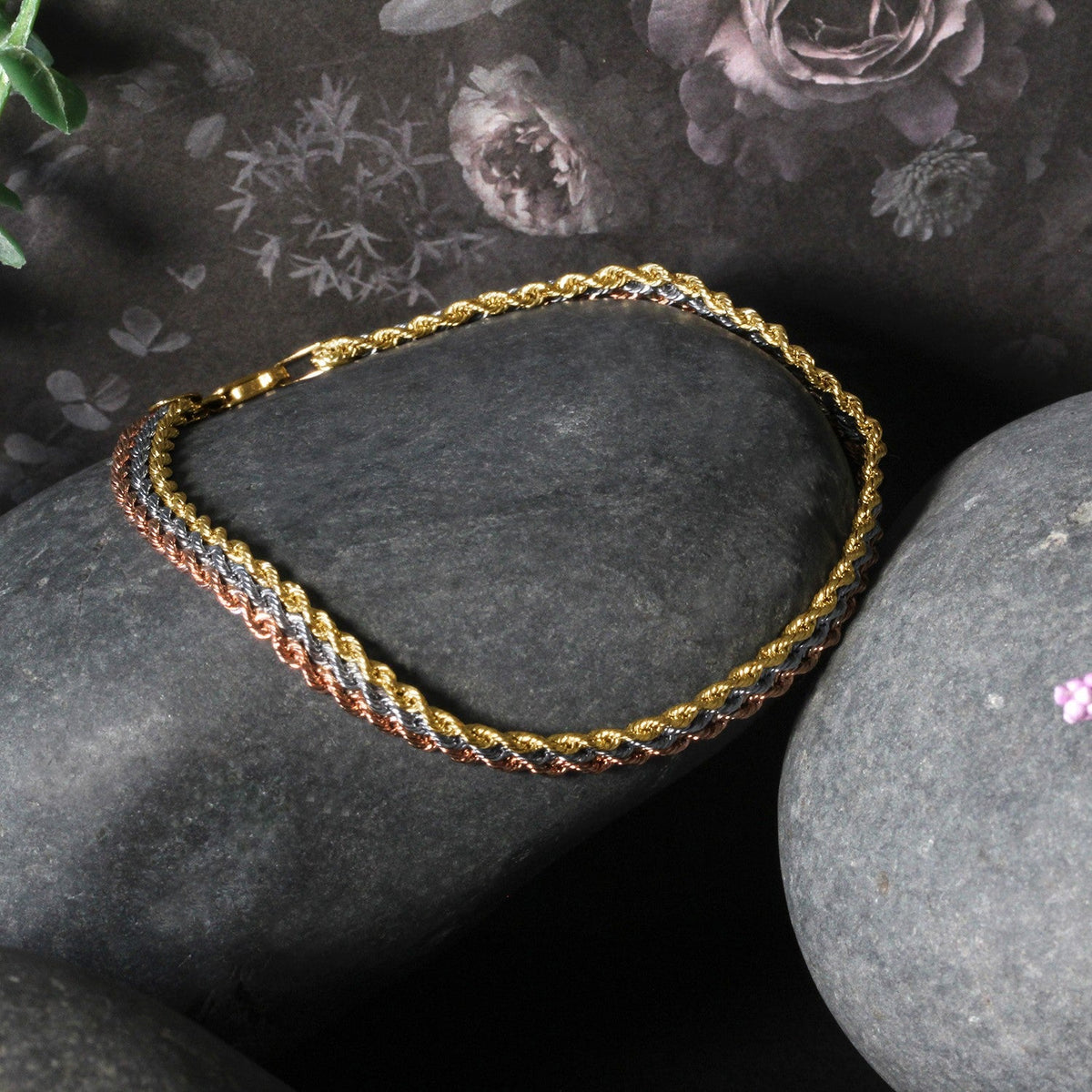 10k Tri - Toned Gold Multi - Strand Rope Chain Bracelet (6.35 mm) - LinkagejewelrydesignLinkagejewelrydesign