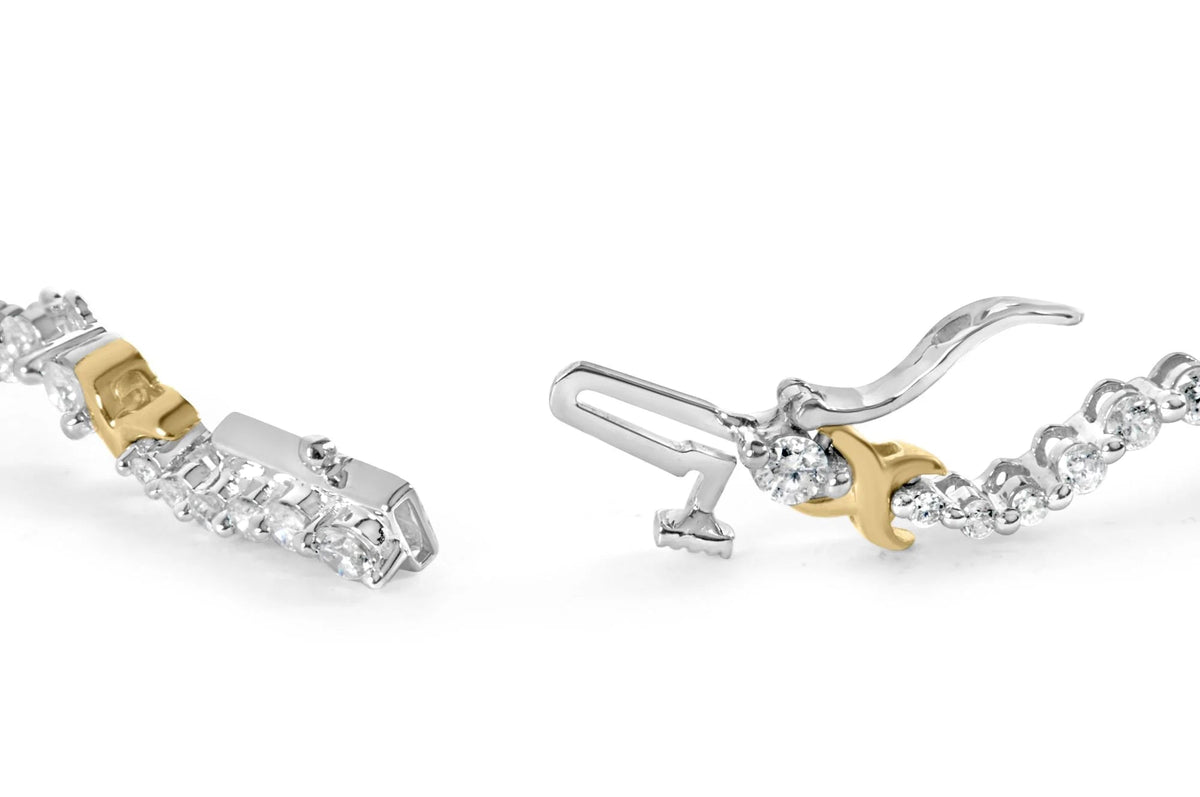 10K Two - Tone 2.00 Cttw Diamond "X" and Wave Link Bracelet (H - I Color, I1 - I2 Clarity) - 7" Inches - LinkagejewelrydesignLinkagejewelrydesign