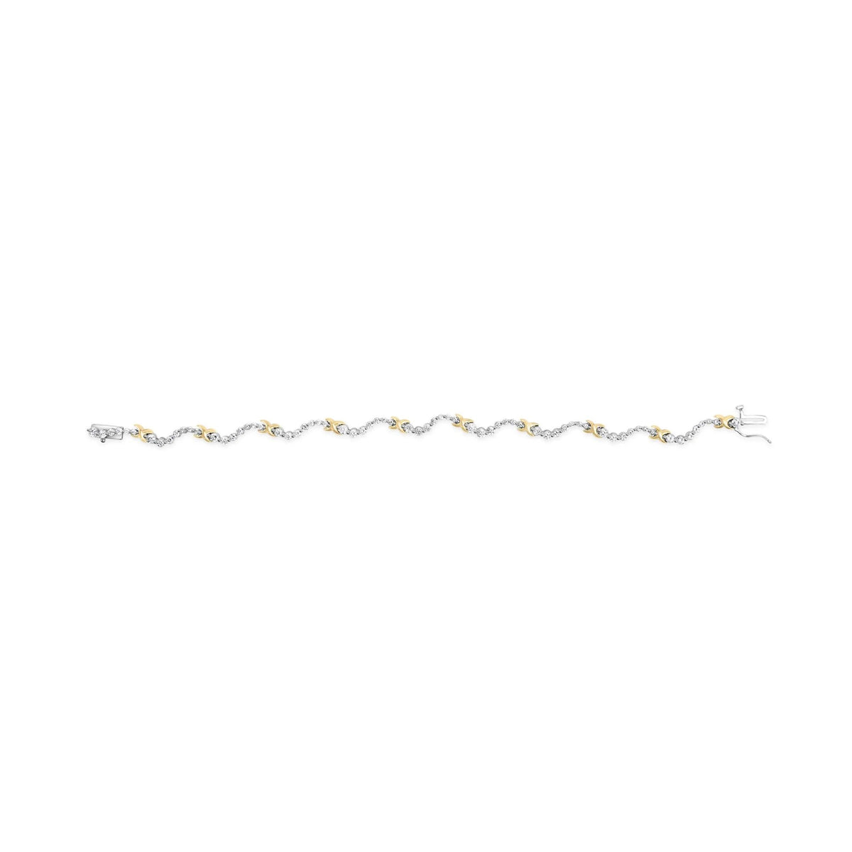 10K Two - Tone 2.00 Cttw Diamond "X" and Wave Link Bracelet (H - I Color, I1 - I2 Clarity) - 7" Inches - LinkagejewelrydesignLinkagejewelrydesign