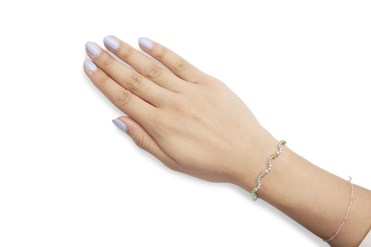 10K Two - Tone 2.00 Cttw Diamond "X" and Wave Link Bracelet (H - I Color, I1 - I2 Clarity) - 7" Inches - LinkagejewelrydesignLinkagejewelrydesign