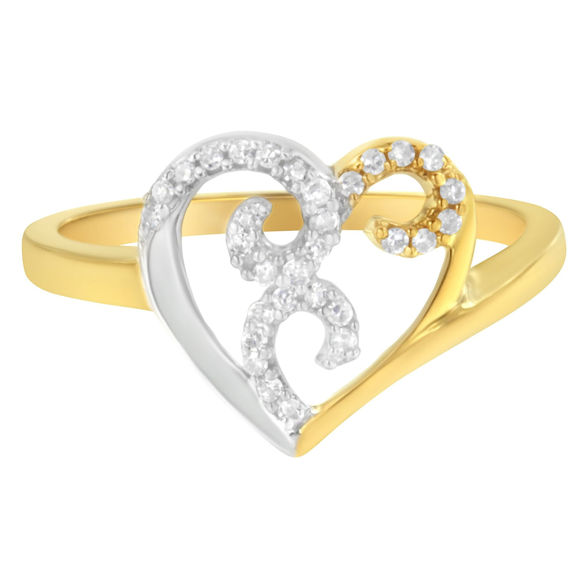 10K Two - Toned Gold Diamond Heart Shape Cluster Ring (1/6 Cttw, H - I Color, I1 - I2 Clarity) - LinkagejewelrydesignLinkagejewelrydesign