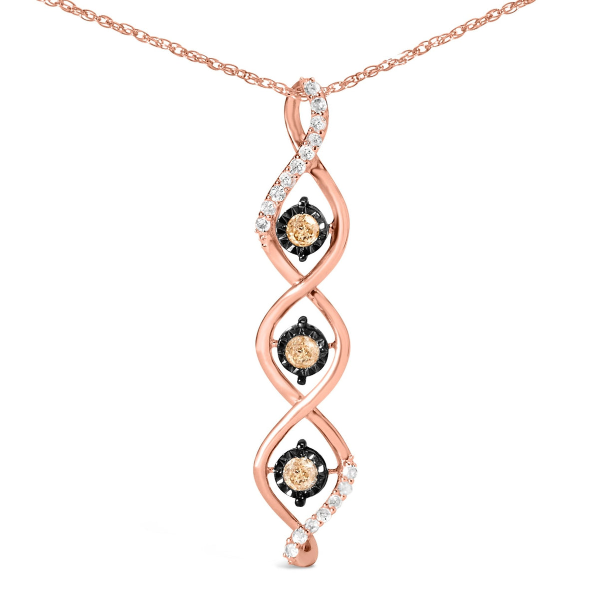 10K Two Toned Gold Plated .925 Sterling Silver 1/2 Cttw Round Diamond Twisted 18&quot; Pendant Necklace (Champagne Color, I2 - I3 Clarity) - LinkagejewelrydesignLinkagejewelrydesign