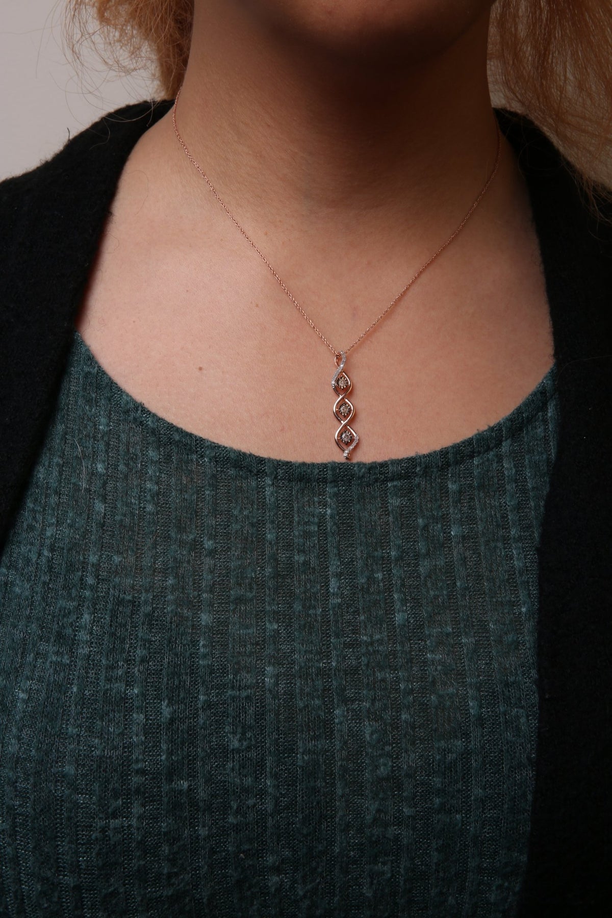 10K Two Toned Gold Plated .925 Sterling Silver 1/2 Cttw Round Diamond Twisted 18&quot; Pendant Necklace (Champagne Color, I2 - I3 Clarity) - LinkagejewelrydesignLinkagejewelrydesign