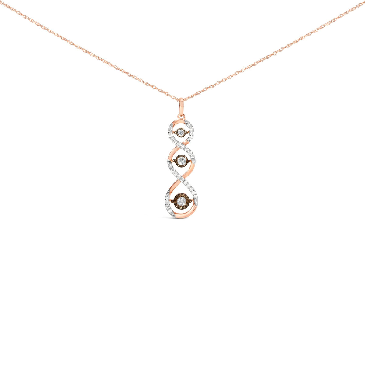10K Two Toned Gold Plated .925 Sterling Silver 1/2 Cttw Round Diamond Twisted 18&quot; Pendant Necklace (Champagne Color, I2 - I3 Clarity) - LinkagejewelrydesignLinkagejewelrydesign