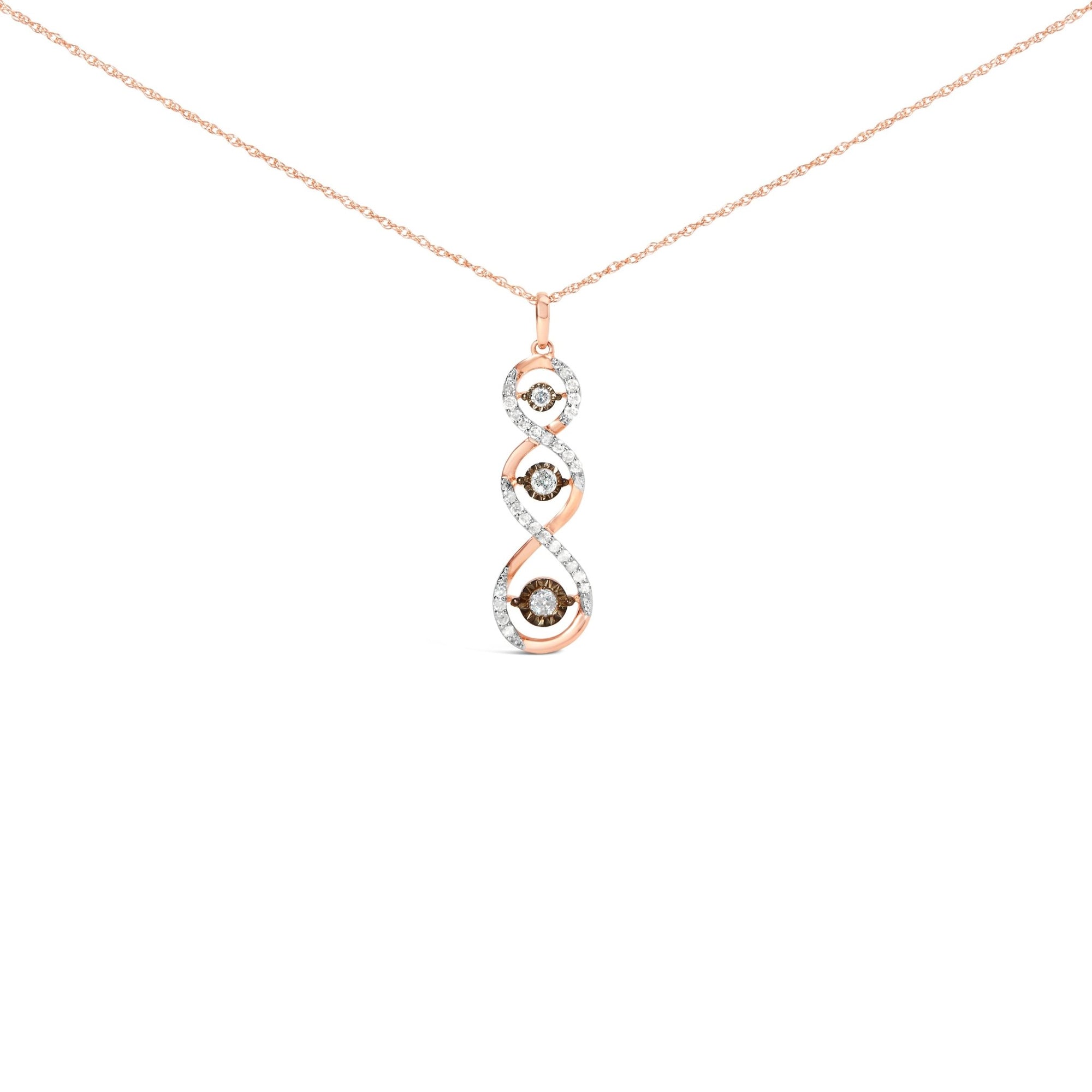 10K Two Toned Gold Plated .925 Sterling Silver 1/2 Cttw Round Diamond Twisted 18" Pendant Necklace (Champagne Color, I2 - I3 Clarity) - LinkagejewelrydesignLinkagejewelrydesign
