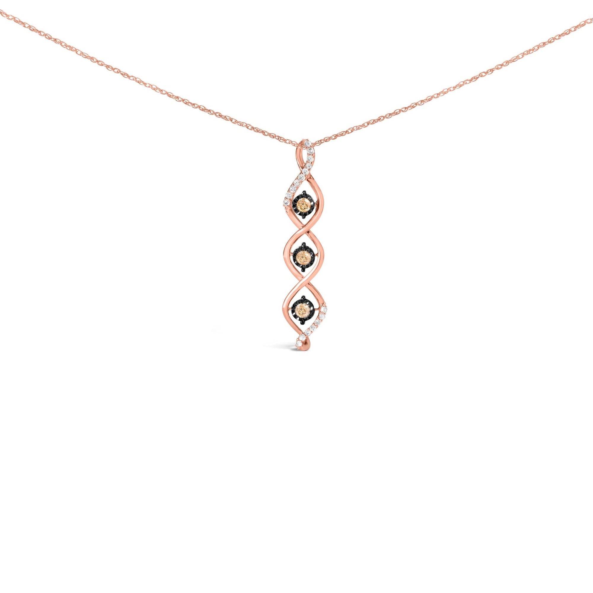 10K Two Toned Gold Plated .925 Sterling Silver 1/2 Cttw Round Diamond Twisted 18" Pendant Necklace (Champagne Color, I2 - I3 Clarity) - LinkagejewelrydesignLinkagejewelrydesign