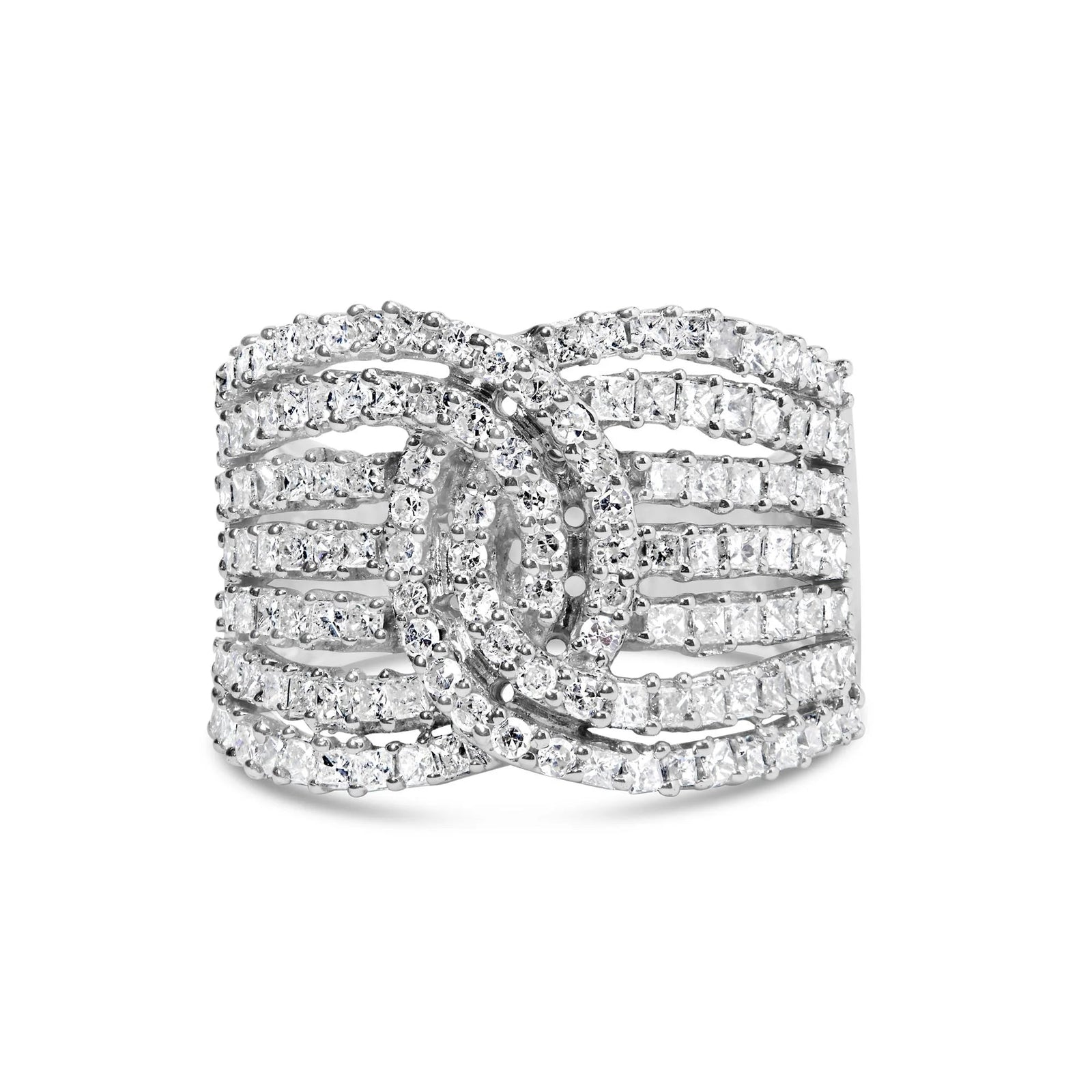 10K White Gold 1 3/4 Cttw Princess and Round Diamond Intertwining 7 Row Band Ring (H - I Color, SI1 - SI2 Clarity) - LinkagejewelrydesignLinkagejewelrydesign