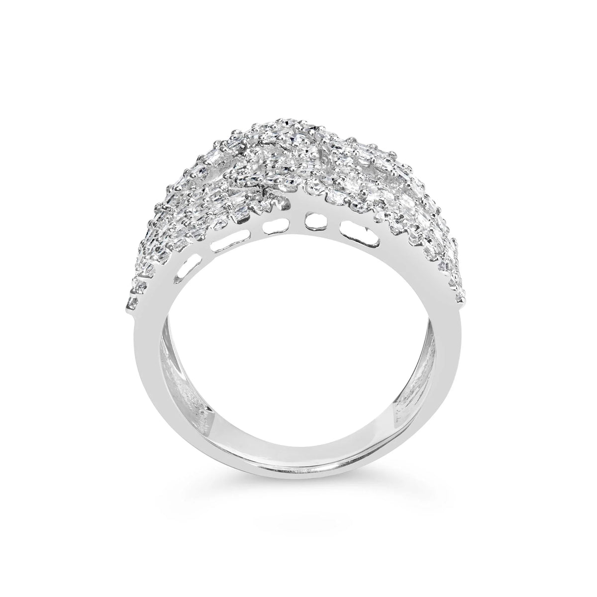 10K White Gold 1 3/4 Cttw Princess and Round Diamond Intertwining 7 Row Band Ring (H - I Color, SI1 - SI2 Clarity) - LinkagejewelrydesignLinkagejewelrydesign