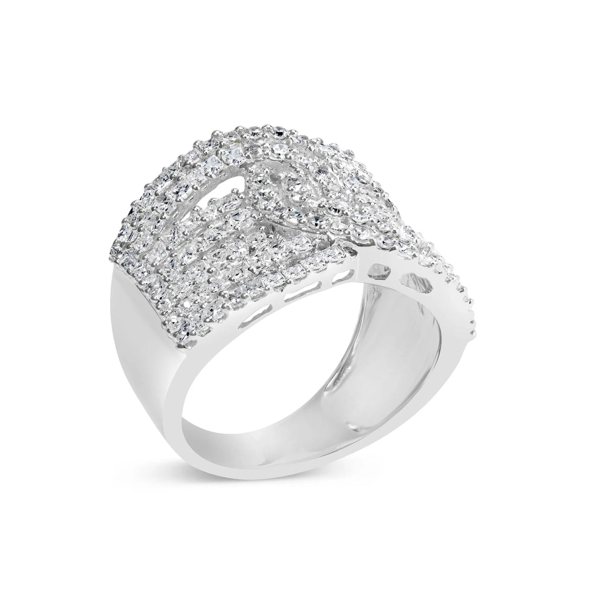 10K White Gold 1 3/4 Cttw Princess and Round Diamond Intertwining 7 Row Band Ring (H - I Color, SI1 - SI2 Clarity) - LinkagejewelrydesignLinkagejewelrydesign