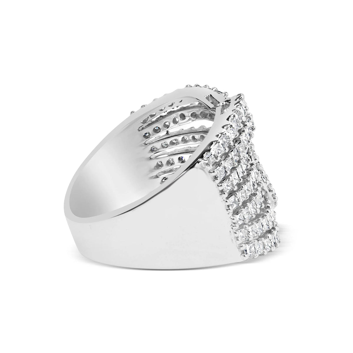 10K White Gold 1 3/4 Cttw Princess and Round Diamond Intertwining 7 Row Band Ring (H - I Color, SI1 - SI2 Clarity) - LinkagejewelrydesignLinkagejewelrydesign