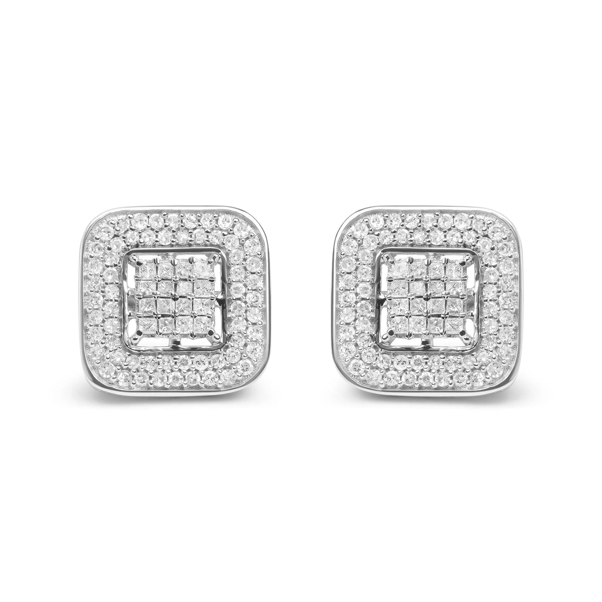 10K White Gold 1.0 Cttw Round and Princess Cut Diamond Composite Open Halo Stud Earrings (H - I Color, SI1 - SI2 Clarity) - LinkagejewelrydesignLinkagejewelrydesign