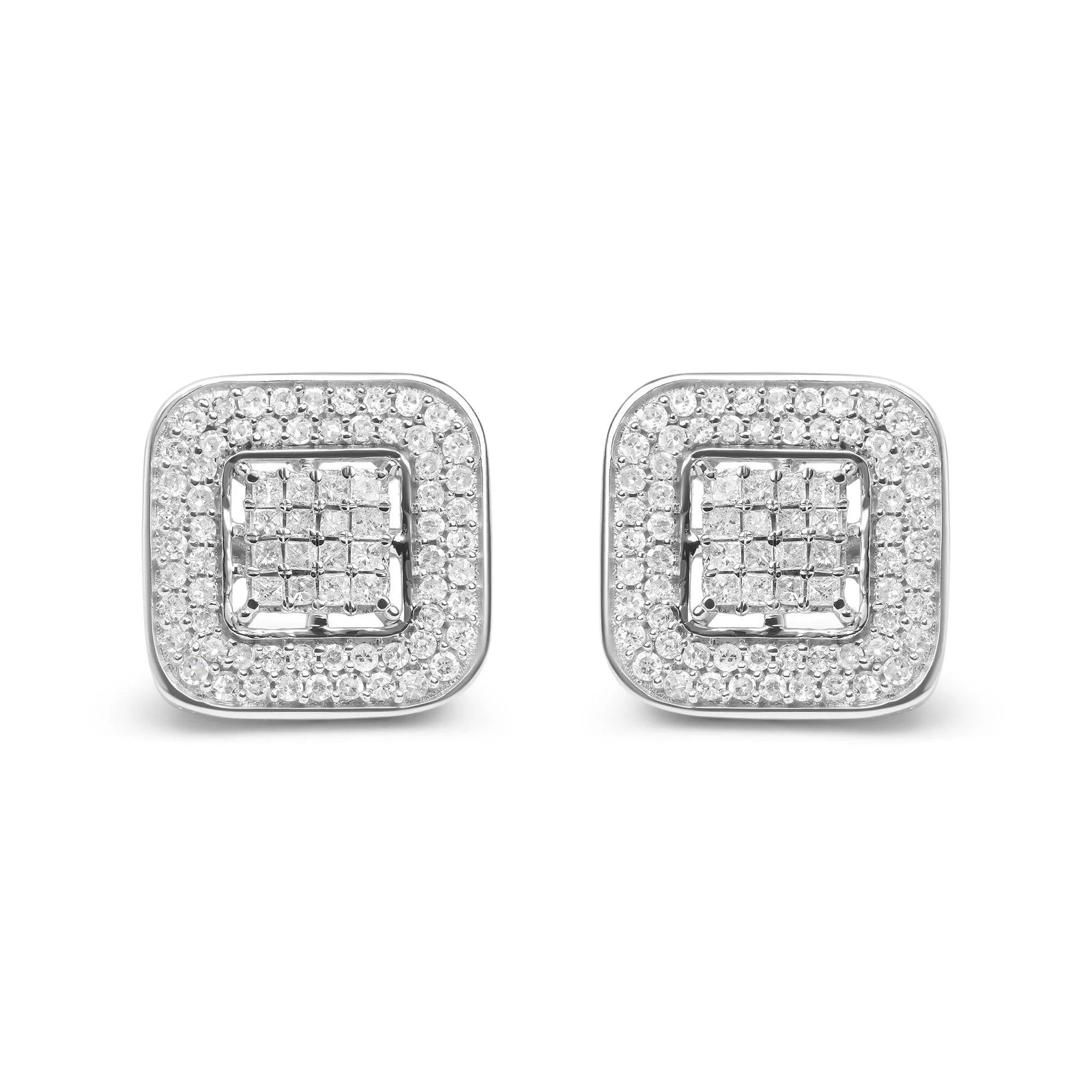 10K White Gold 1.0 Cttw Round and Princess Cut Diamond Composite Open Halo Stud Earrings (H - I Color, SI1 - SI2 Clarity) - LinkagejewelrydesignLinkagejewelrydesign