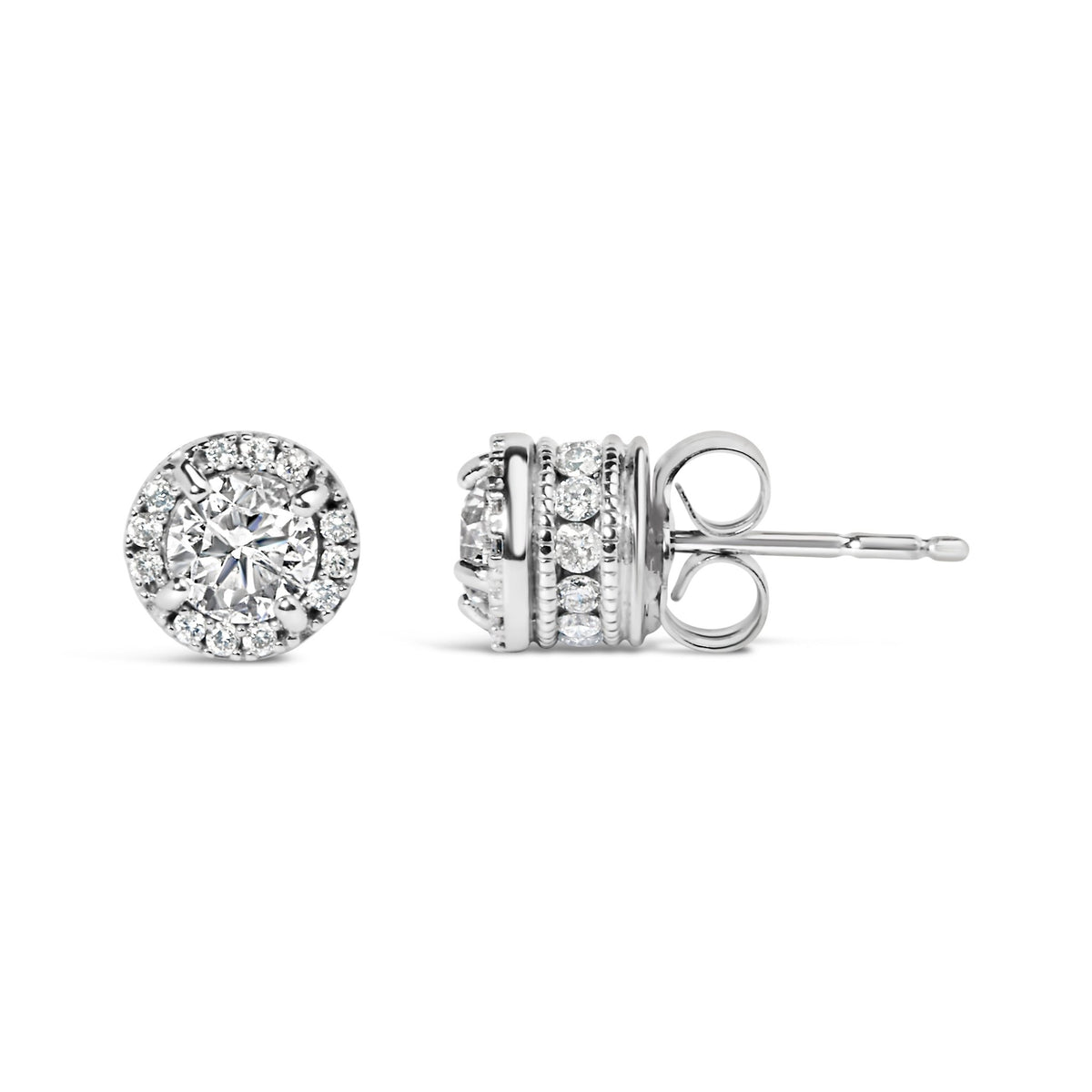10K White Gold 1.00 Cttw Diamond Hidden Halo Stud Earring (H - I Color, I1 - I2 Clarity) - LinkagejewelrydesignLinkagejewelrydesign