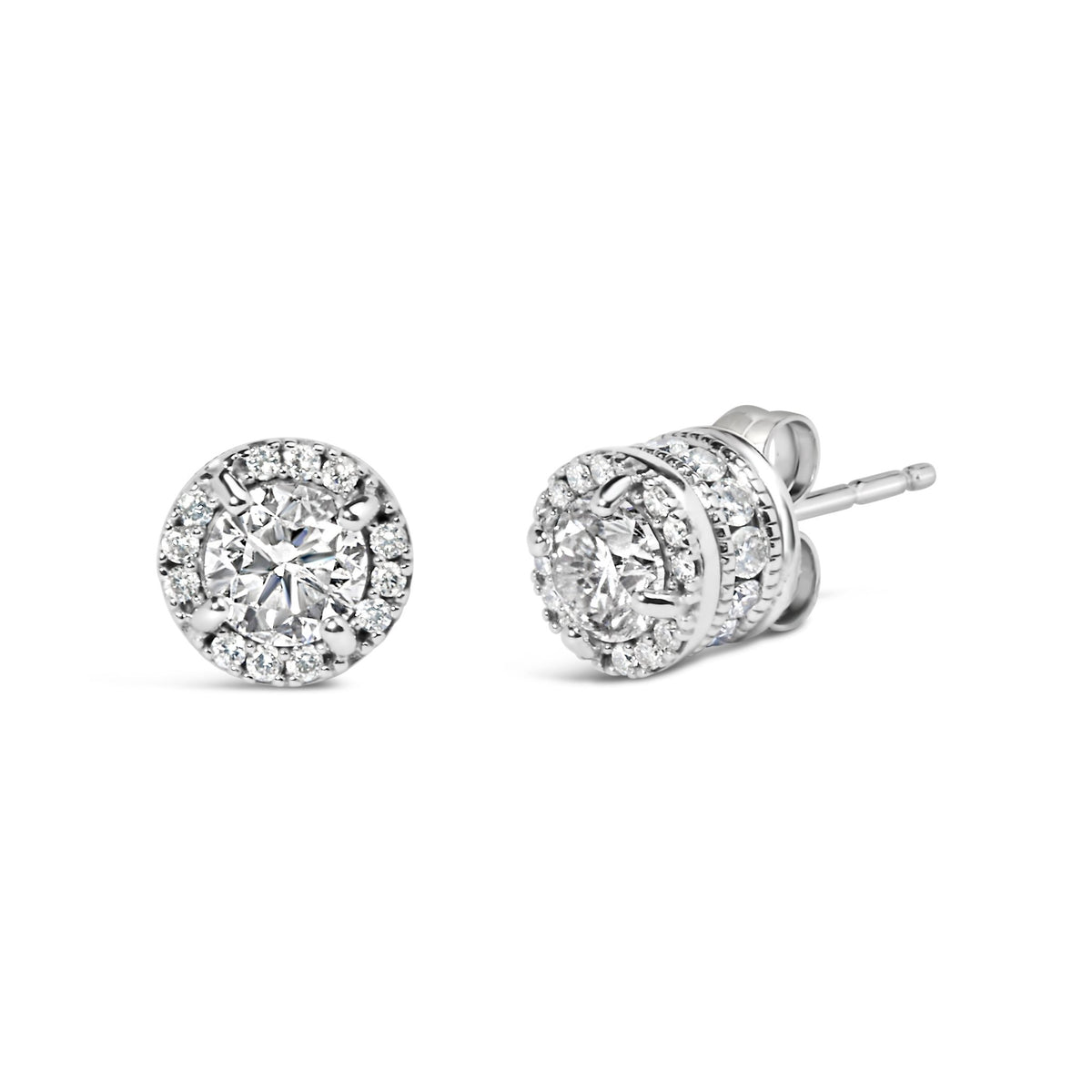 10K White Gold 1.00 Cttw Diamond Hidden Halo Stud Earring (H - I Color, I1 - I2 Clarity) - LinkagejewelrydesignLinkagejewelrydesign
