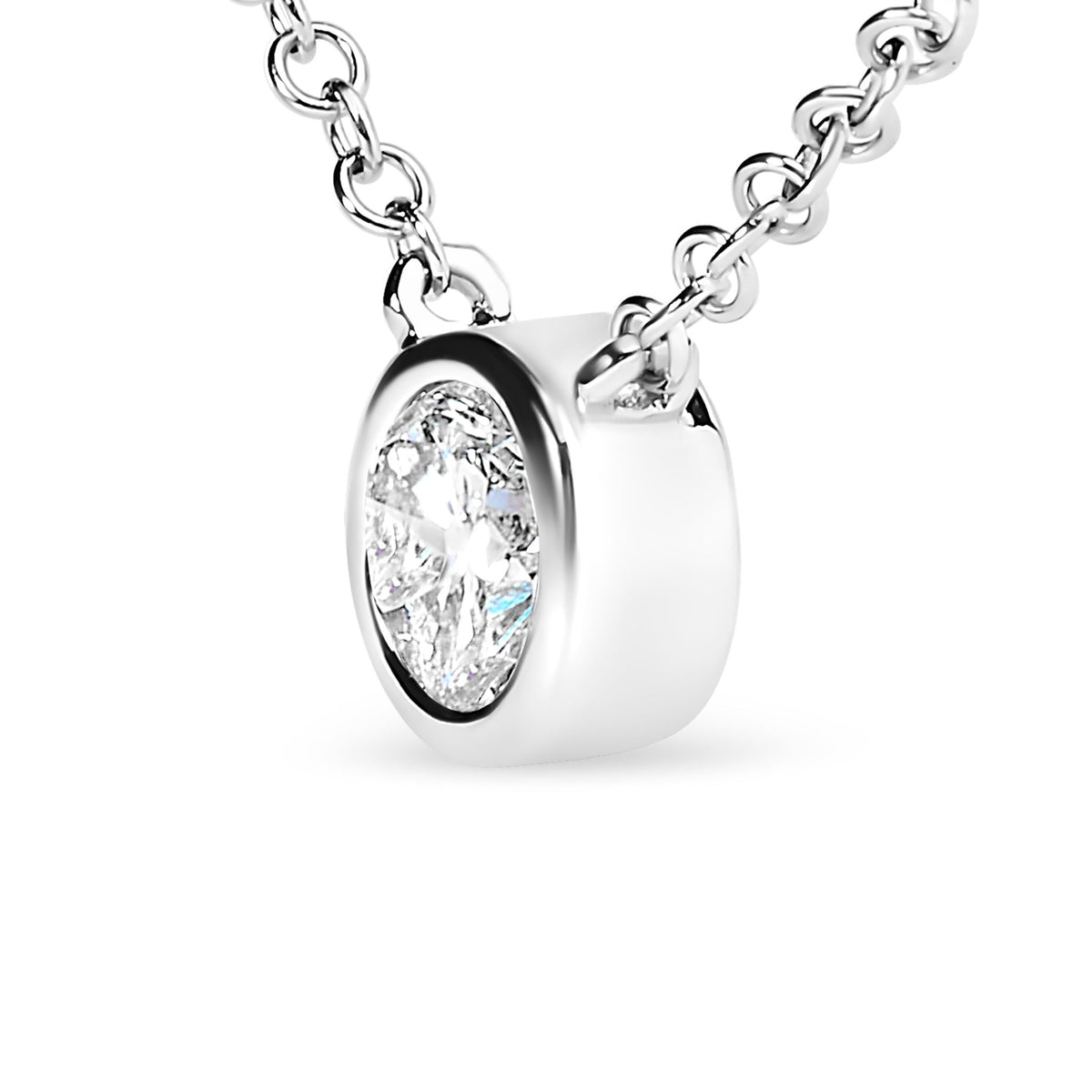 10K White Gold 1/10 Carat Round Brilliant - Cut Diamond Modern Bezel - Set Solitaire 16&quot; - 18&quot; Pendant Necklace (H - I Color, SI2 - I1 Clarity) - LinkagejewelrydesignLinkagejewelrydesign