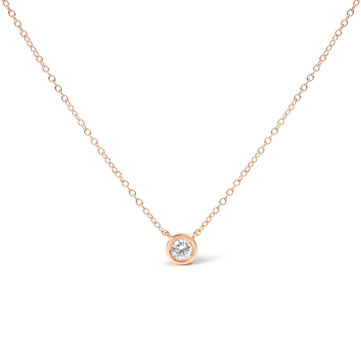 10K White Gold 1/10 Carat Round Brilliant - Cut Diamond Modern Bezel - Set Solitaire 16&quot; - 18&quot; Pendant Necklace (H - I Color, SI2 - I1 Clarity) - LinkagejewelrydesignLinkagejewelrydesign