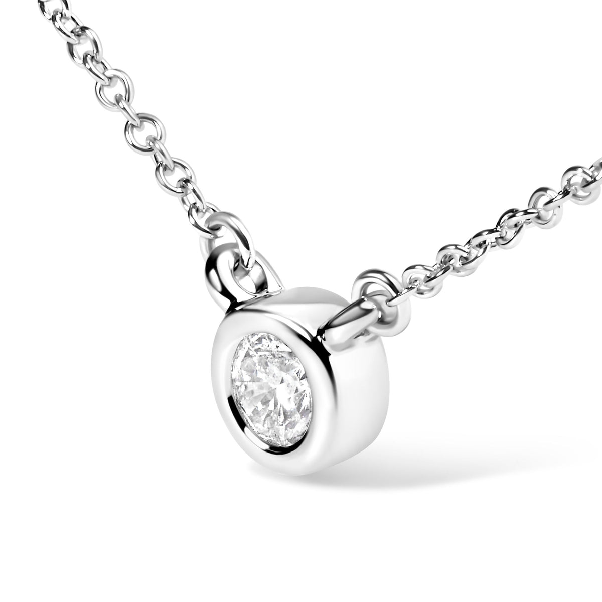 10K White Gold 1/10 Carat Round Brilliant - Cut Diamond Modern Bezel - Set Solitaire 16&quot; - 18&quot; Pendant Necklace (H - I Color, SI2 - I1 Clarity) - LinkagejewelrydesignLinkagejewelrydesign