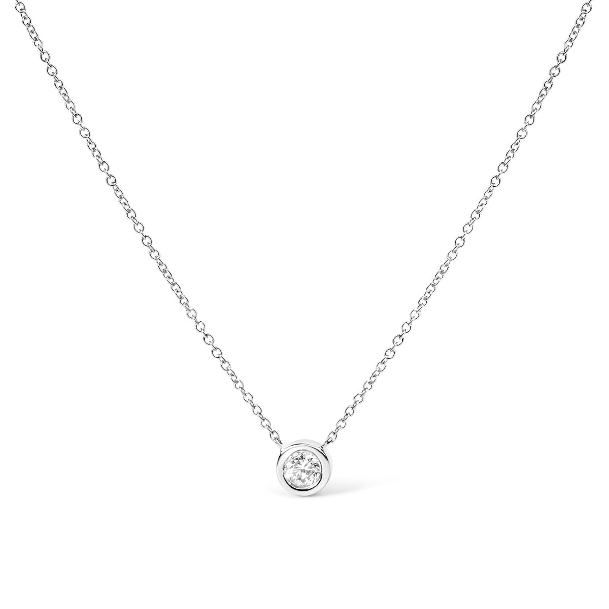 10K White Gold 1/10 Carat Round Brilliant - Cut Diamond Modern Bezel - Set Solitaire 16&quot; - 18&quot; Pendant Necklace (H - I Color, SI2 - I1 Clarity) - LinkagejewelrydesignLinkagejewelrydesign