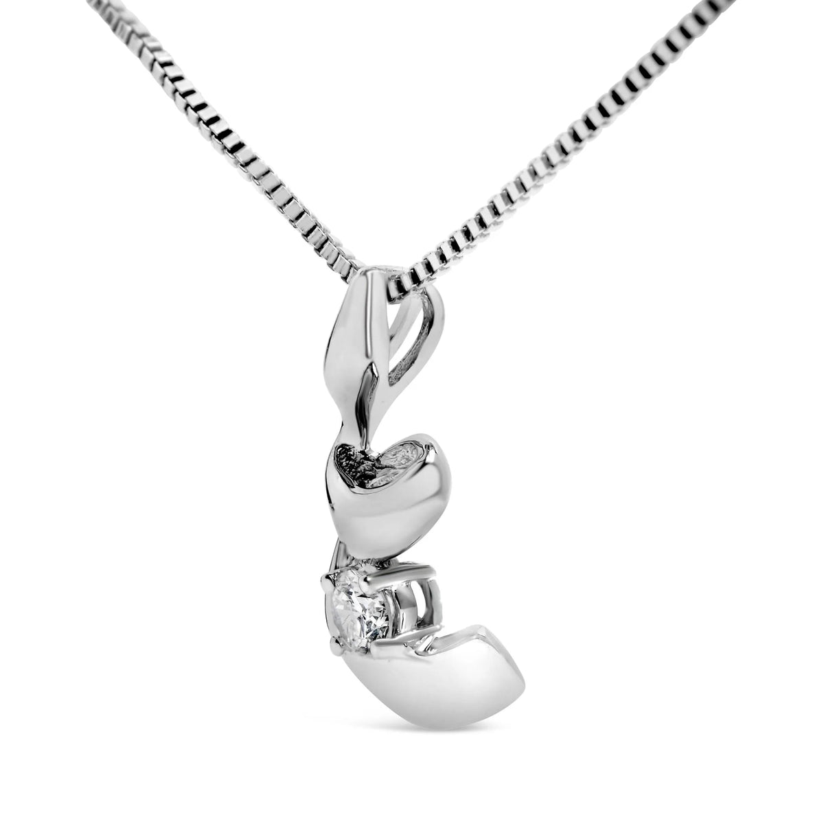 10K White Gold 1/10 Cttw Diamond Solitaire Spiral 18" Pendant Necklace (I - J Color, I2 - I3 Clarity) - LinkagejewelrydesignLinkagejewelrydesign