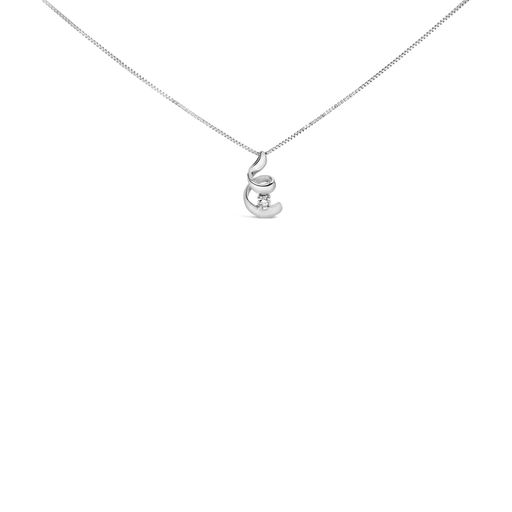 10K White Gold 1/10 Cttw Diamond Solitaire Spiral 18" Pendant Necklace (I - J Color, I2 - I3 Clarity) - LinkagejewelrydesignLinkagejewelrydesign