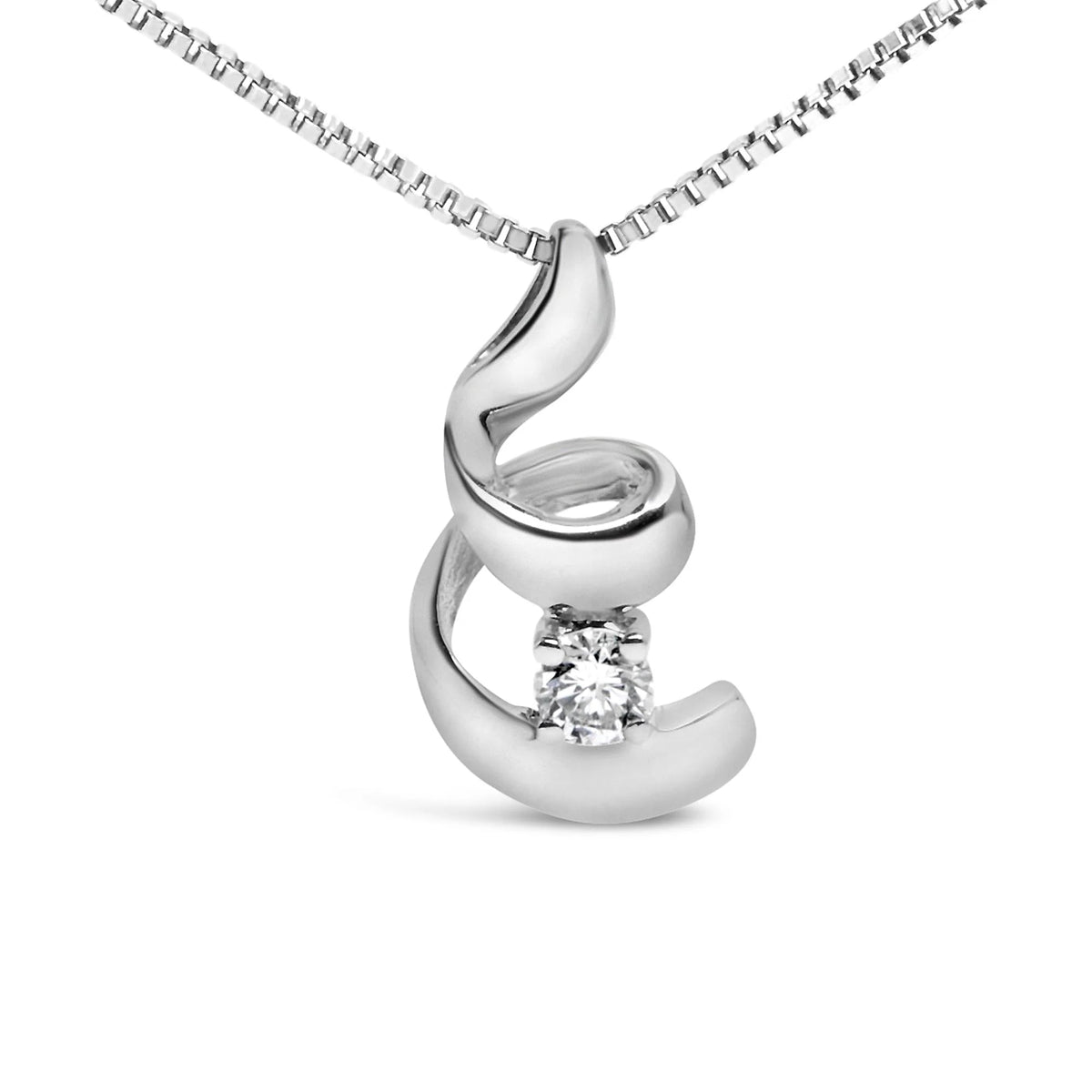 10K White Gold 1/10 Cttw Diamond Solitaire Spiral 18" Pendant Necklace (I - J Color, I2 - I3 Clarity) - LinkagejewelrydesignLinkagejewelrydesign