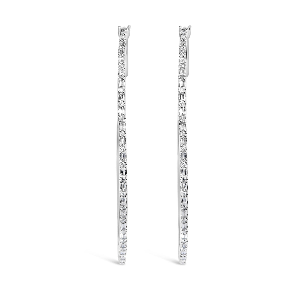 10K White Gold 1/2 Cttw Baguette and Round Alternating Diamond Hoop Earrings (I - J Color, I2 - I3 Clarity) - LinkagejewelrydesignLinkagejewelrydesign