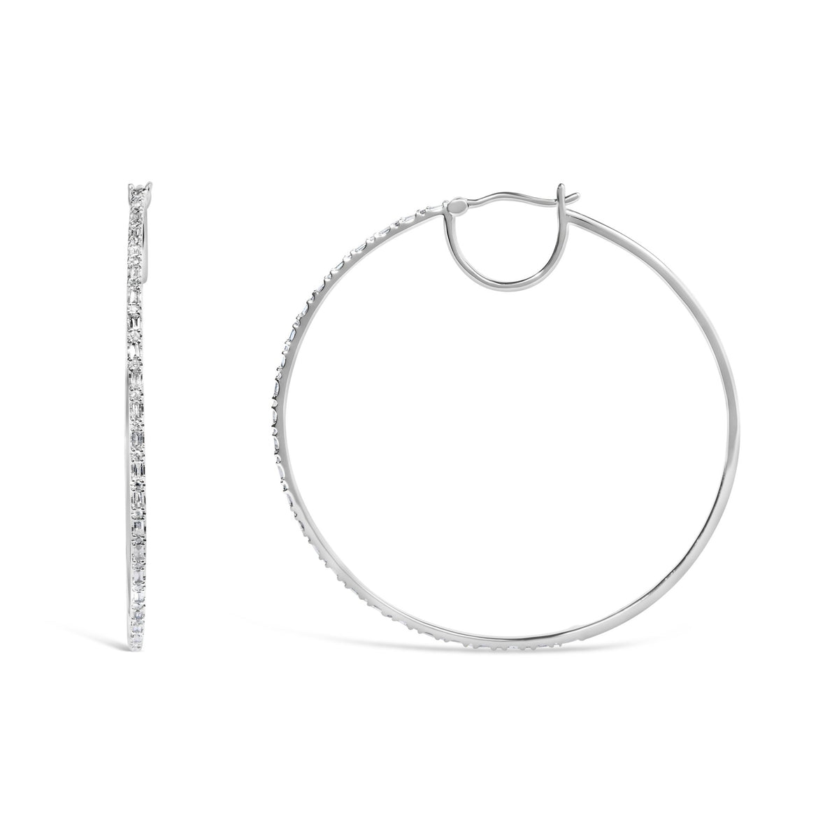 10K White Gold 1/2 Cttw Baguette and Round Alternating Diamond Hoop Earrings (I - J Color, I2 - I3 Clarity) - LinkagejewelrydesignLinkagejewelrydesign