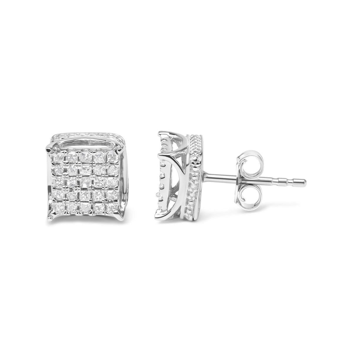 10K White Gold 1/2 Cttw Princess Cut Diamond Square Shaped Multi Stone Stud Earrings (H - I Color, SI1 - SI2 Clarity) - LinkagejewelrydesignLinkagejewelrydesign