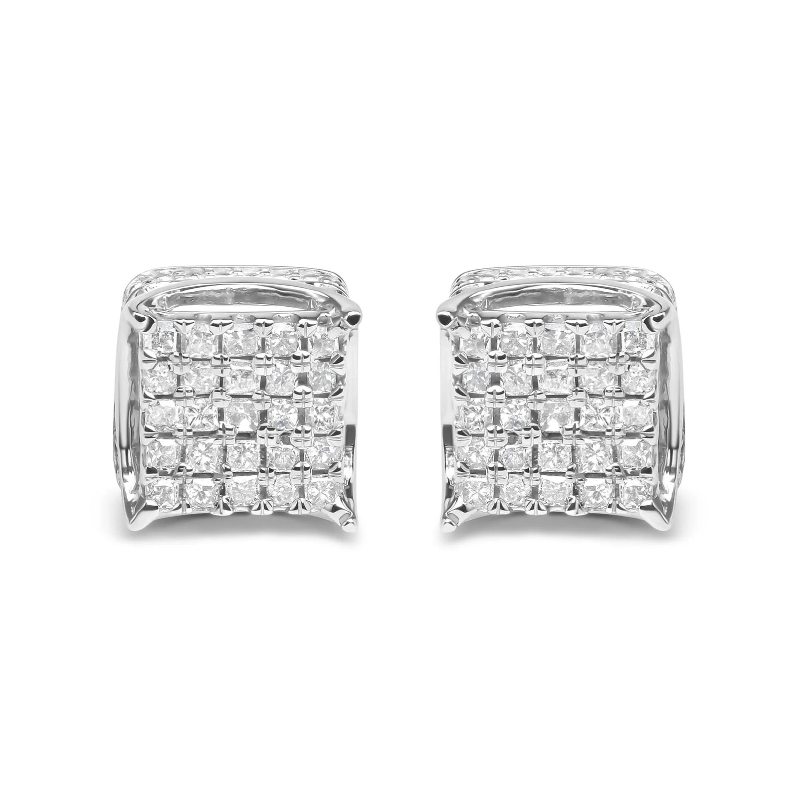 10K White Gold 1/2 Cttw Princess Cut Diamond Square Shaped Multi Stone Stud Earrings (H - I Color, SI1 - SI2 Clarity) - LinkagejewelrydesignLinkagejewelrydesign
