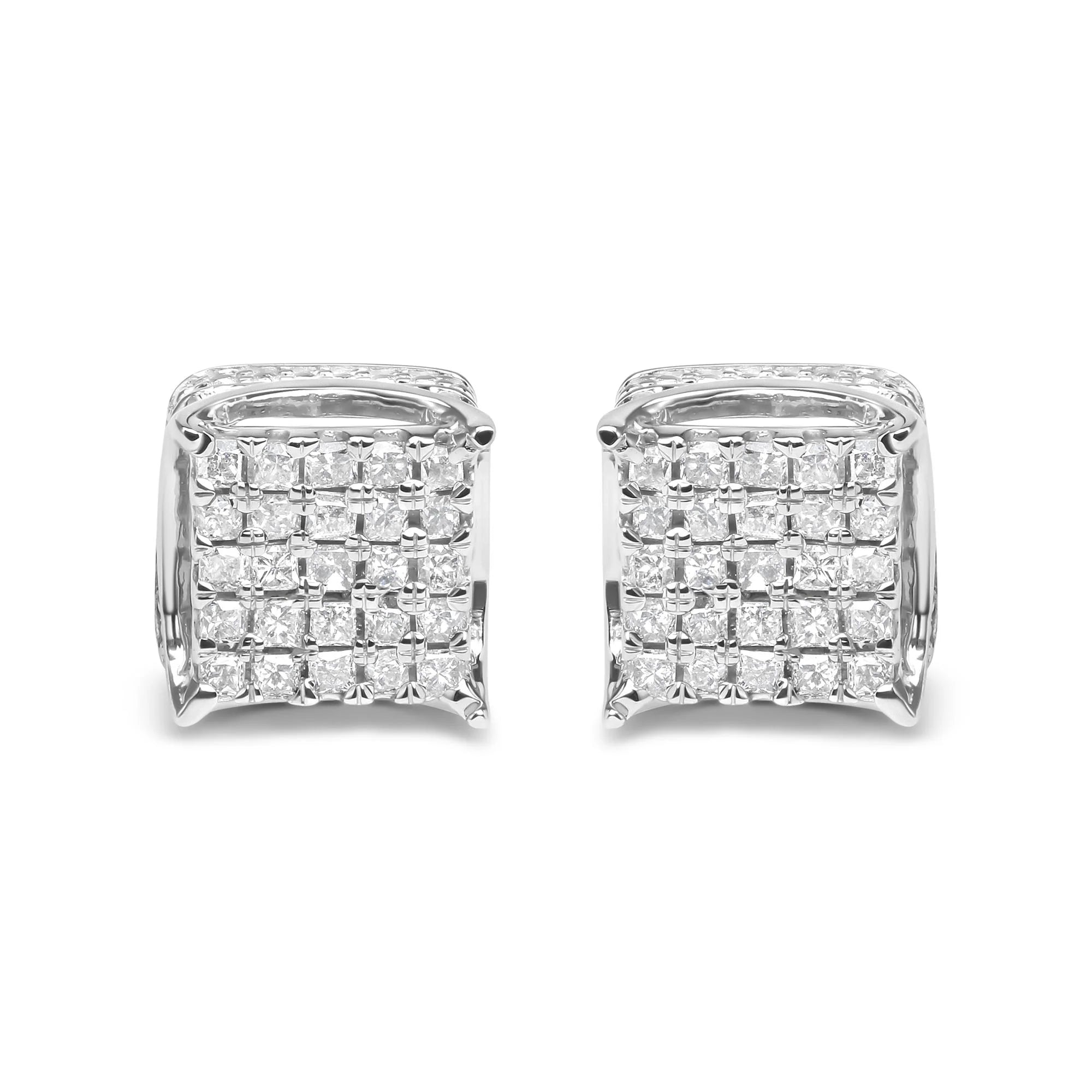 10K White Gold 1/2 Cttw Princess Cut Diamond Square Shaped Multi Stone Stud Earrings (H - I Color, SI1 - SI2 Clarity) - LinkagejewelrydesignLinkagejewelrydesign