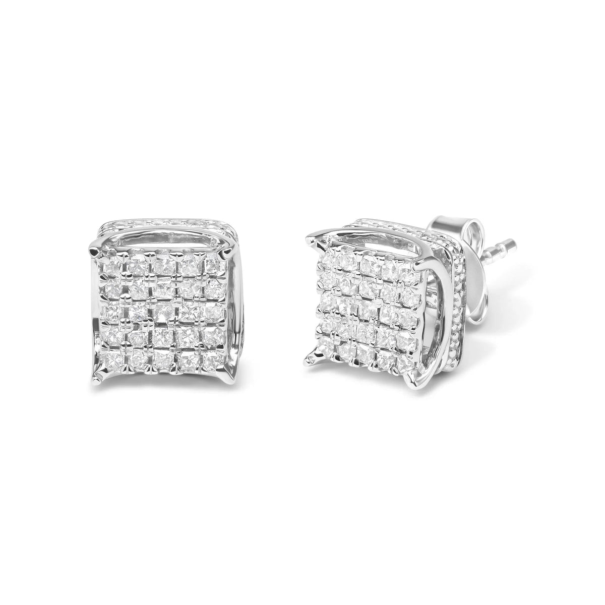 10K White Gold 1/2 Cttw Princess Cut Diamond Square Shaped Multi Stone Stud Earrings (H - I Color, SI1 - SI2 Clarity) - LinkagejewelrydesignLinkagejewelrydesign