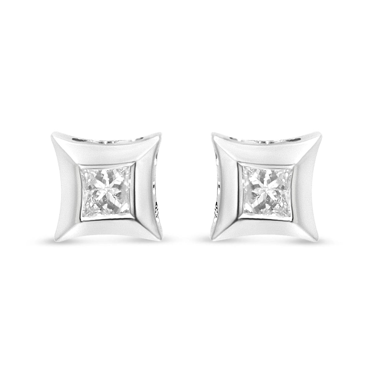 10K White Gold 1/3 Cttw Invisible Set Style Princess - Cut Diamond Stud Earrings (H - I Color, SI2 - I1 Clarity) - LinkagejewelrydesignLinkagejewelrydesign