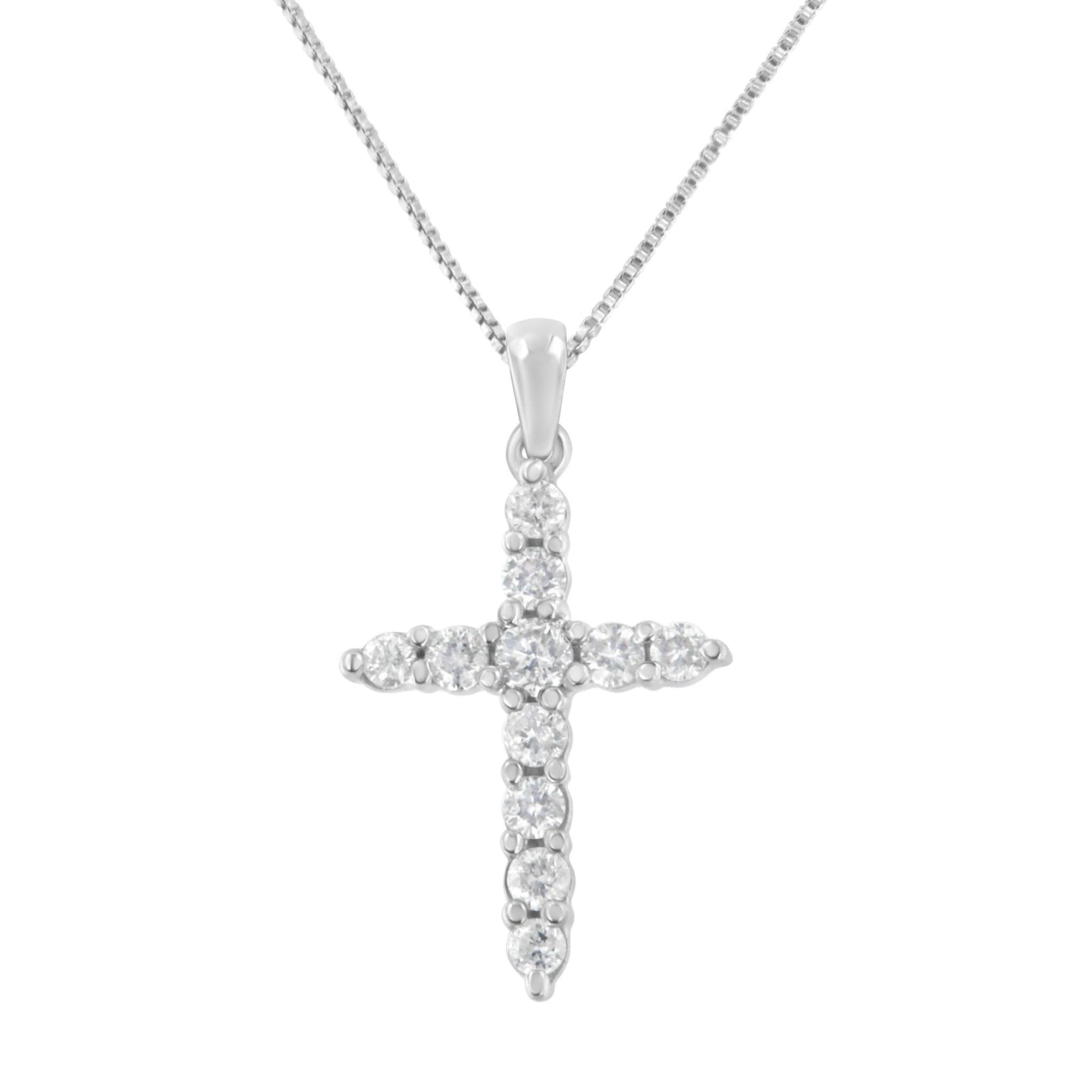 10K White Gold 1/4 cttw Diamond Cross Pendant Necklace (I - J, I2 - I3) - LinkagejewelrydesignLinkagejewelrydesign