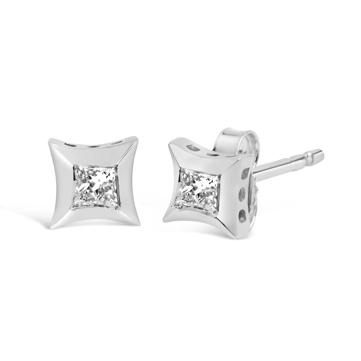 10K White Gold 1/5 Cttw Invisible Set Princess - Cut Diamond Stud Earrings (H - I Color, SI2 - I1 Clarity) - LinkagejewelrydesignLinkagejewelrydesign