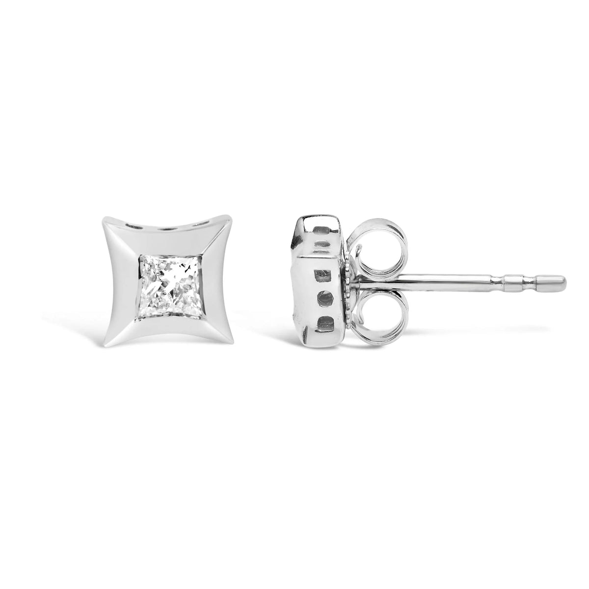 10K White Gold 1/5 Cttw Invisible Set Princess - Cut Diamond Stud Earrings (H - I Color, SI2 - I1 Clarity) - LinkagejewelrydesignLinkagejewelrydesign