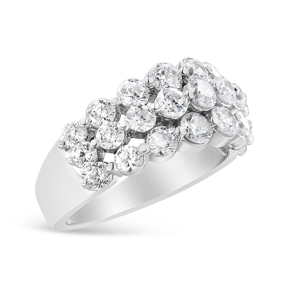 10K White Gold 2 1/2 Cttw Round Natural Diamond 3 Row Band Ring (I - J Color, I1 - I2 Clarity) - LinkagejewelrydesignLinkagejewelrydesign