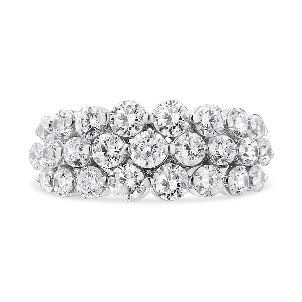 10K White Gold 2 1/2 Cttw Round Natural Diamond 3 Row Band Ring (I - J Color, I1 - I2 Clarity) - LinkagejewelrydesignLinkagejewelrydesign