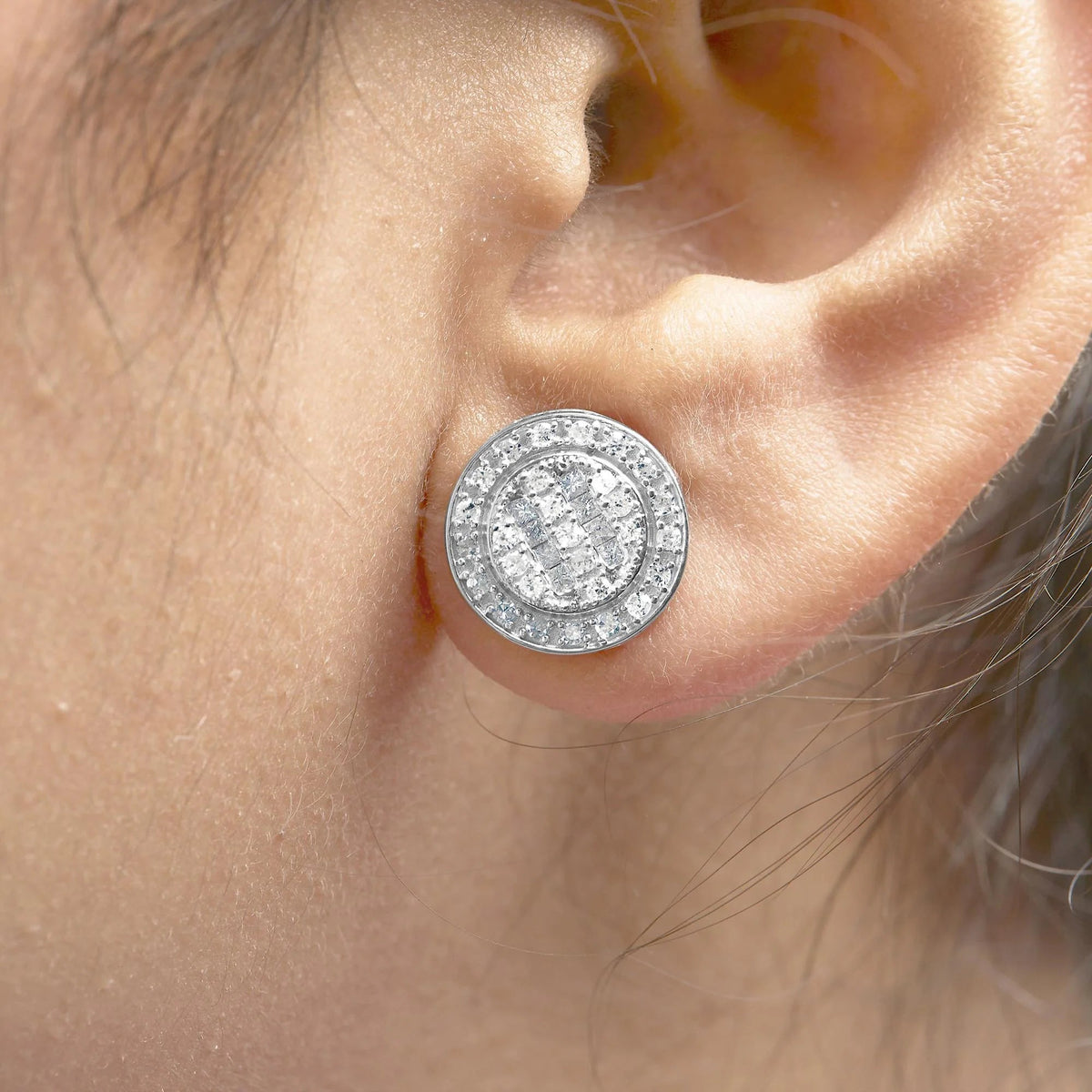 10K White Gold 3/4 Cttw Diamond Composite with Halo Stud Earrings (H - I Color, SI1 - SI2 Clarity) - LinkagejewelrydesignLinkagejewelrydesign